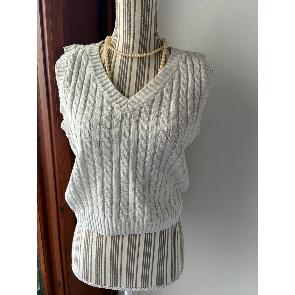 BP Cable Knit Sweater Vest Cropped Preppy Academia Casual Quiet Luxury Retro